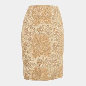 Valentino Gold Floral Brocade Pencil Skirt M
