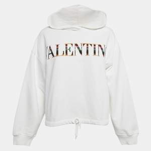 Valentino White Logo Sequin Embellished Cotton Knit Hoodie M