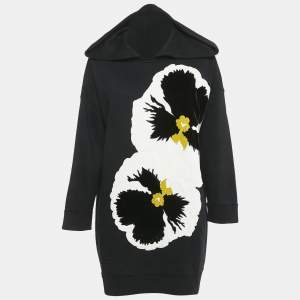 Valentino Black Velvet Pansy Applique Cotton Oversized Hoodie M