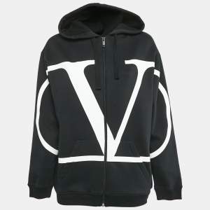 Valentino Black Vlogo Print Cotton Zip Up Hoodie S