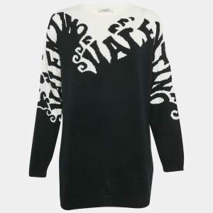 Valentino White/Black Logo Jacquard Cashmere Knit Sweater S