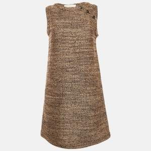 Valentino Brown/Beige Tweed Sleeveless Mini Dress M