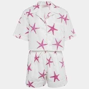 Pre Owned Valentino White Star Fish Print Cotton Shirts and Shorts Set S