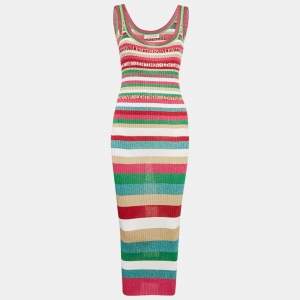 Valentino Striped Lurex Rib Knit Midi Dress S