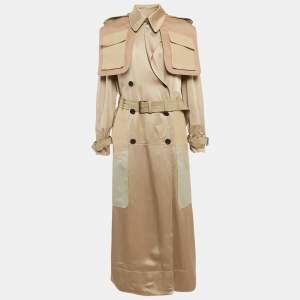Valentino Beige Hammered-Satin and Gabardine Epaulettes Storm Flap Trench Coat M