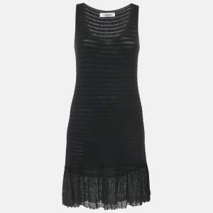 Valentino Black Wool Knit Sleeveless Flounce Mini Dress M