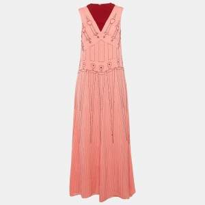 Valentino Pink Bead Embroidered Silk Sleeveless Maxi Dress S