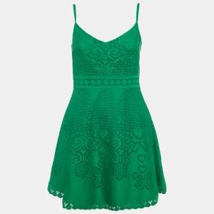 Valentino Green Patterned Knit Strappy Mini Dress S