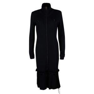 Pre Owned Valentino Black Wool Pleated Bottom Hem Detail Long Sleeve Dress L