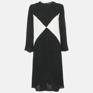 Valentino Black Silk Crepe Panel Detail Midi Shift Dress S