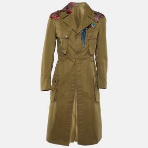 Valentino Khaki Brown Applique Detail Zip-Up Coat M