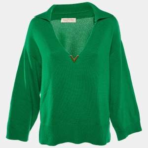 Valentino Green Cashmere Plunge Neck Jumper S