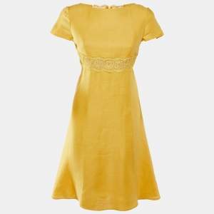 Valentino Yellow Linen & Lace Midi Dress L