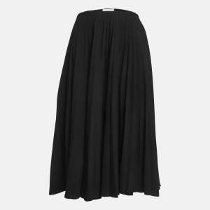 Valentino Black Sateen Plisse Midi Skirt M
