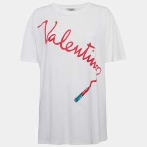 Valentino Garavani White Lipstick Print Cotton T-Shirt M