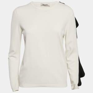 Valentino White Knit Frill Sleeve Jumper L