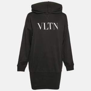 Valentino Black VLTN Print Cotton Hoodie Dress S