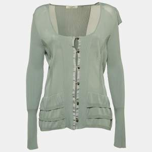 Valentino Blue Jersey Ruffled Button Front Cardigan M