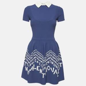 Valentino Blue Logo Jacquard Knit Mini Dress S