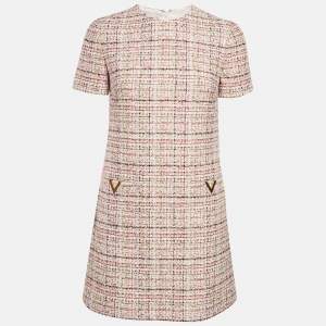 Valentino White/Pink Metallic Tweed Mini Dress S