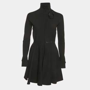 Pre Owned Valentino Black Jersey Floral Applique Mini Dress M