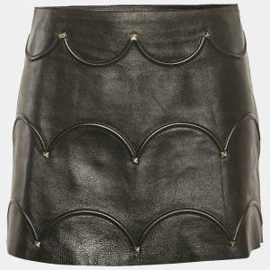 Valentino Black Rockstud Leather Mini Skirt S