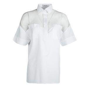 Valentino White Cotton Sheer Yoke Detail Short Sleeve Shirt S