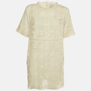 Valentino Cream Eyelet Lace Cotton Shift Dress S