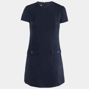 Valentino Navy Blue Wool & Silk Shift Dress M
