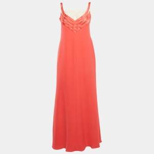 Valentino Pink Crepe & Satin Detail Sleevveless Maxi Dress L