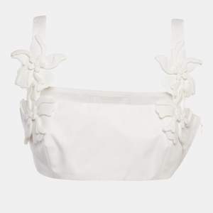 Pre Owned Valentino Altorilievo White Floral Applique Cotton Crop Top M