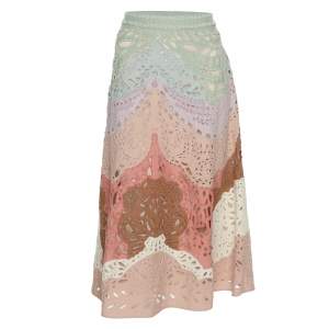 Valentino Multicolor Linen Laser Cut Beaded Embellished Skirt M