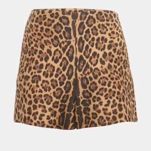 Valentino Brown Leopard Print Wool Blend Shorts S