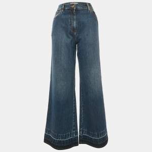 Pre Owned Valentino Blue Denim V Embellished Wide-Leg Jeans M Waist 29"