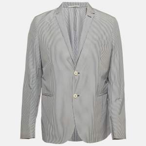 Valentino Blue Stripe Cotton Blend Button Front Blazer XL
