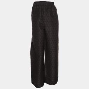 Valentino Black/Brown Logo Print Silk Wide Leg Trousers XL