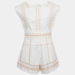 Pre Owned Valentino White Embroidered Denim Romper M