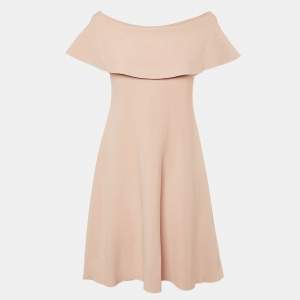 Pre Owned Valentino Pink Jersey Off-The-Shoulder Flared Dress L