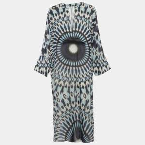 Pre Owned Valentino Blue Printed Cotton Blend Kaftan Dress M