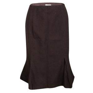 Pre Owned Valentino Brown Wool High Waist Inverted Pleat Skirt L