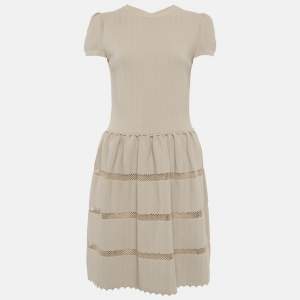 Pre Owned Valentino Beige Stretch Knit Mesh Detail Mini Dress M