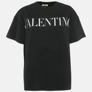 Pre Owned Valentino Black Logo Print Jersey T-Shirt S