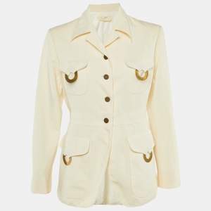 Pre Owned Valentino Vintage Cream Wool Blend Pocket Front Jacket L