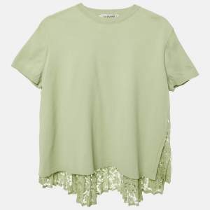 Pre Owned Valentino Green Knit & Lace Flared Blouse M 