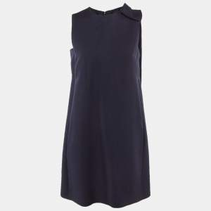 Pre Owned Valentino Navy Blue Wool & Silk Bow Detail Mini Dress S