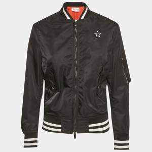 Pre Owned Valentino Black Logo Print Nylon Bomber Jacket S