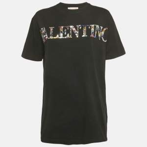 مملوكة مسبقًا Valentino Black Sequined Cotton Half Sleeve T-Shirt M