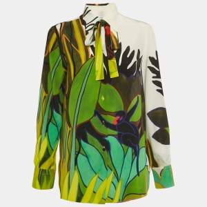 Pre Owned Valentino Green Printed Silk Shirt M