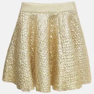 Pre Owned تنورة فالنتينو ميني محبوك مطلي بلون ذهبي مقاس صغير