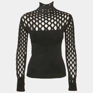 مملوكة مسبقًا Valentino Black Stretch Mesh Knit Pull Over M